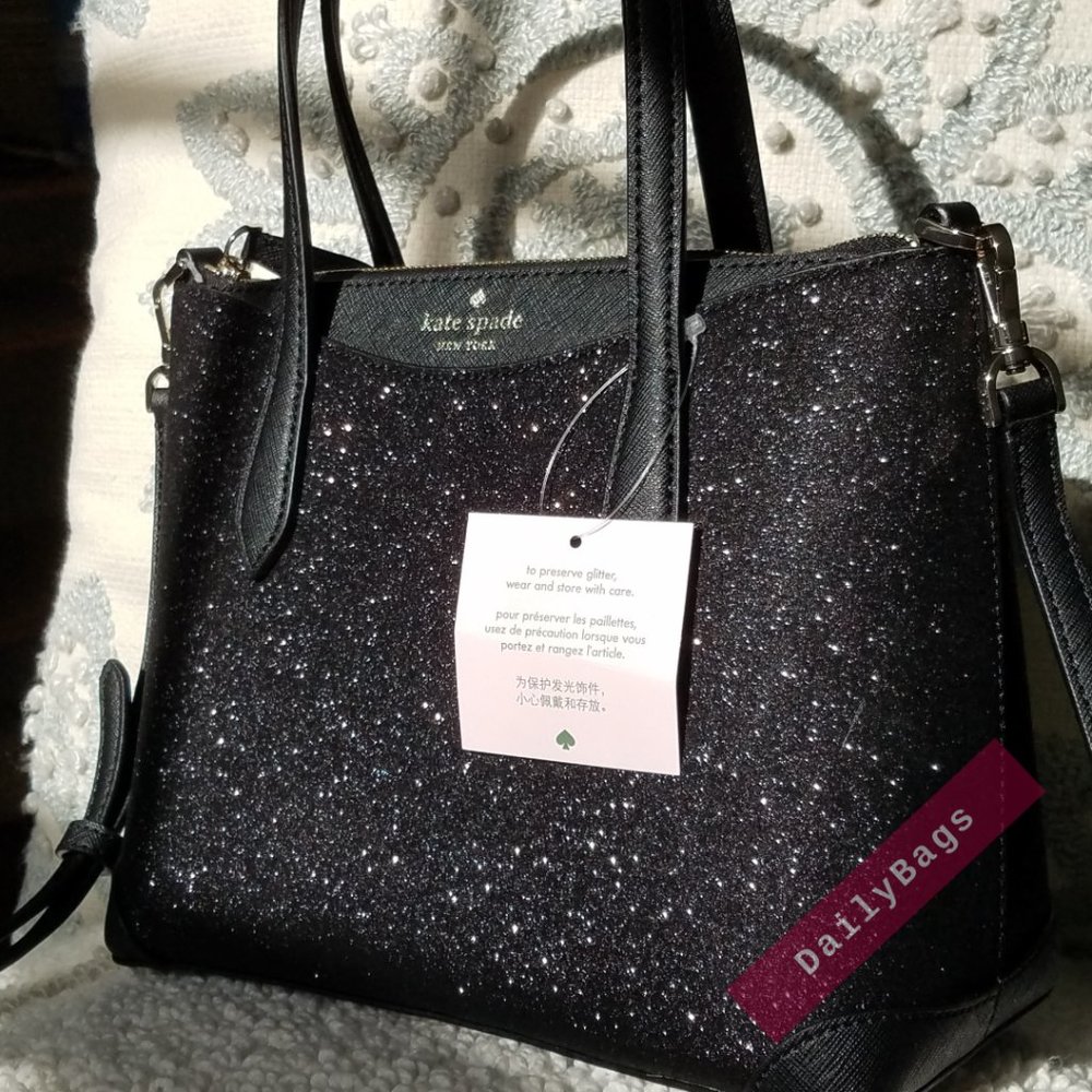 SHIMMY GLITTER IN BLACK SATCHEL KATE SPADE CROSSBODY SPARKLES IN THE SUN SMALL - Picture 2 of 12